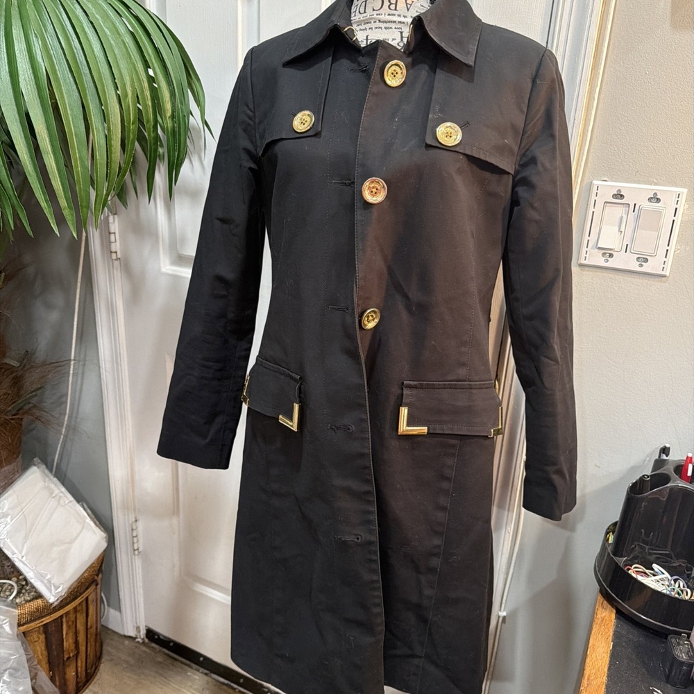 Michael Kors Trench Coat Cotton Black‎ Medium Read